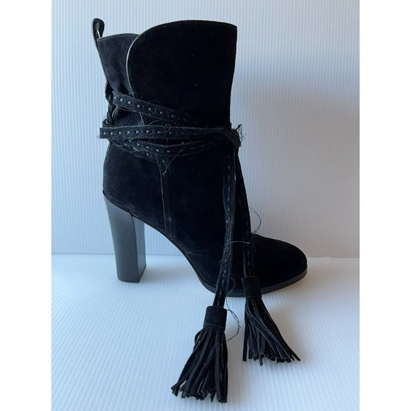 Michael Kors Collection Black Suede Calf Boots W/ Block Heels, Sz 7 (US) 37 (EU) - Picture 1 of 11